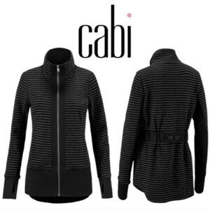 CAbi Black & White Striped Full Zip Sprint Jacket Size M Womens Casual Wear